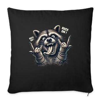 Rock On Waschbär Heavy Metal Design - Sofakissenbezug 45 x 45 cm - Schwarz - Vorne