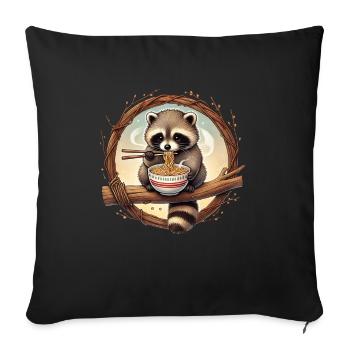raton laveur mignon mangeant des nouilles ramen art - Housse de coussin décorative 45 x 45 cm - noir - Devant