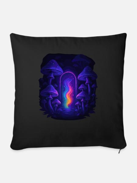 Magic Mushroom - Pilzwald Portal - Sofakissenbezug 45 x 45 cm - Schwarz