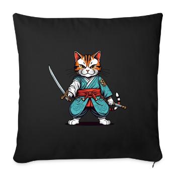 Samurai-Katze - Sofakissenbezug 45 x 45 cm - Schwarz - Vorne