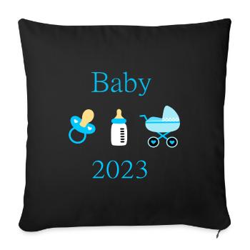 Modèle Baby 2023 Birth Boy personnalisable - Housse de coussin décorative 45 x 45 cm - noir - Devant