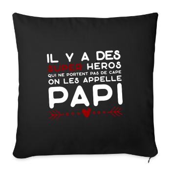 Papi super héros cadeau papy - Housse de coussin décorative 45 x 45 cm - noir - Devant