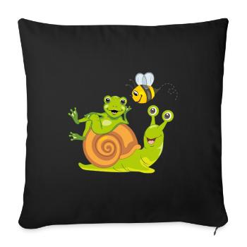 Happy bee green frog and snail are best friends - Sofa pillowcase 17,3'' x 17,3'' (45 x 45 cm) - black - Front