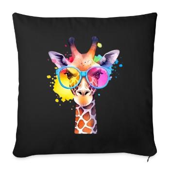 Girafe fraîche colorée avec des lunettes de soleil - Housse de coussin décorative 45 x 45 cm - noir - Devant