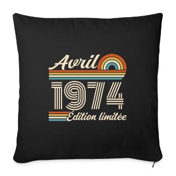  Avril 1974 anniversaire rétro 1974 April 1974 - Housse de coussin décorative 45 x 45 cm - noir - Devant