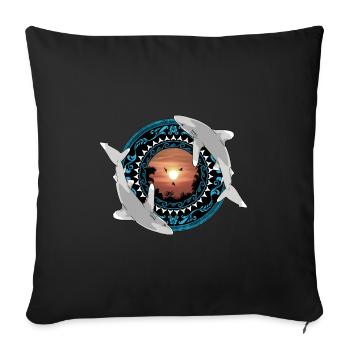 Oceanic whitetip sharks Hawaiian Polynesian - Sofa pillowcase 17,3'' x 17,3'' (45 x 45 cm) - black - Front