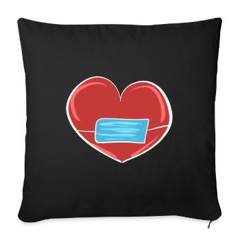 masque cardiaque rouge protection corona - Housse de coussin décorative 45 x 45 cm - noir - Devant