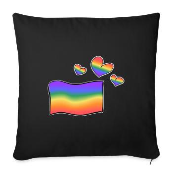 drapeau lgbt cœurs arc-en-ciel coeurs amour - Housse de coussin décorative 45 x 45 cm - noir - Devant
