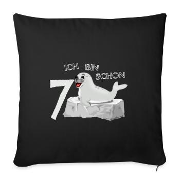Lachende Robbe auf Fels - 7. Geburtstag - Sofakissenbezug 45 x 45 cm - Schwarz - Vorne
