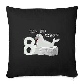 Lachende Robbe auf Fels - 8. Geburtstag - Sofakissenbezug 45 x 45 cm - Schwarz - Vorne