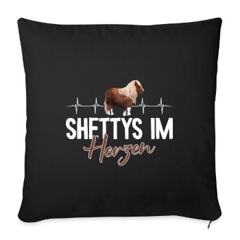 Shetty im Herzen Herzschlag Shetland Pony - Sofakissenbezug 45 x 45 cm - Schwarz - Vorne