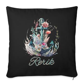 Rerik-Anker mit Blumen - Sofakissenbezug 45 x 45 cm - Schwarz - Vorne