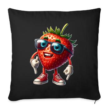 Cool Strawberry Summer Sun Fruity Fruit - Sofa pillowcase 17,3'' x 17,3'' (45 x 45 cm) - black - Front