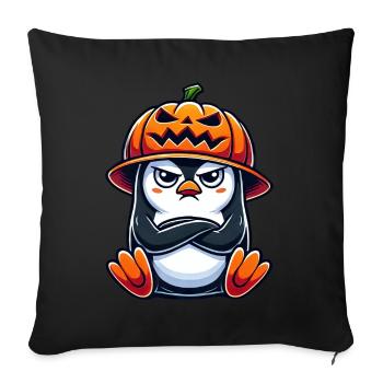 Halloween Pingouin Citrouille Sorcière Chapeau Dessin Animé Aigre - Housse de coussin décorative 45 x 45 cm - noir - Devant