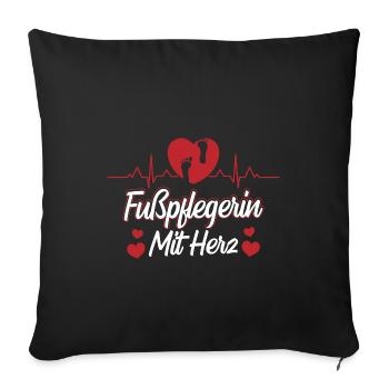 Fußpflegerin mit Herz Herzschlag Pediküre - Sofakissenbezug 45 x 45 cm - Schwarz - Vorne