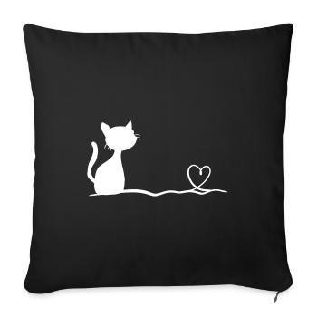 Symbole Cat Line Stroke Heart Love - Housse de coussin décorative 45 x 45 cm - noir - Devant