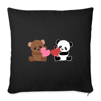 Panda Bears AnimalLove Hearts Sweet Friends - Sofa pillowcase 17,3'' x 17,3'' (45 x 45 cm) - black - Front