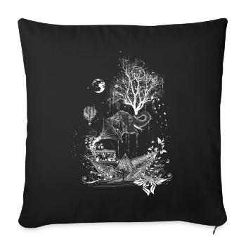 Elephant, paper ship and tree-surreal design - Sofa pillowcase 17,3'' x 17,3'' (45 x 45 cm) - black - Front