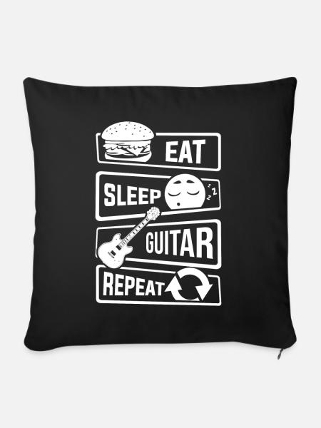 Mangez le sommeil guitare répétition - guitare instrument musical - Housse de coussin décorative 45 x 45 cm - noir