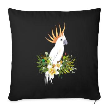 Oiseau cacatoès avec des plantes et des fleurs luxuriantes - Housse de coussin décorative 45 x 45 cm - noir - Devant