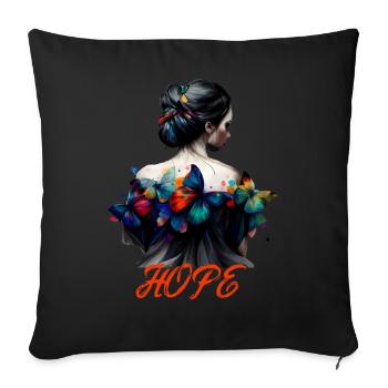 Schmetterling Frau / Girl mit Hoffnung - Sofakissenbezug 45 x 45 cm - Schwarz - Vorne