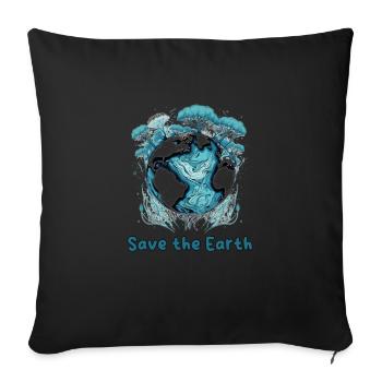 Gardien de la Terre : Globe et arbres turquoise - Housse de coussin décorative 45 x 45 cm - noir - Devant