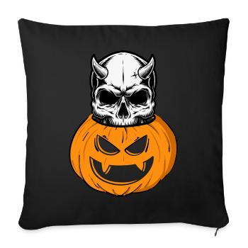 Jack-o'-Lantern effrayant design avec crâne - Housse de coussin décorative 45 x 45 cm - noir - Devant
