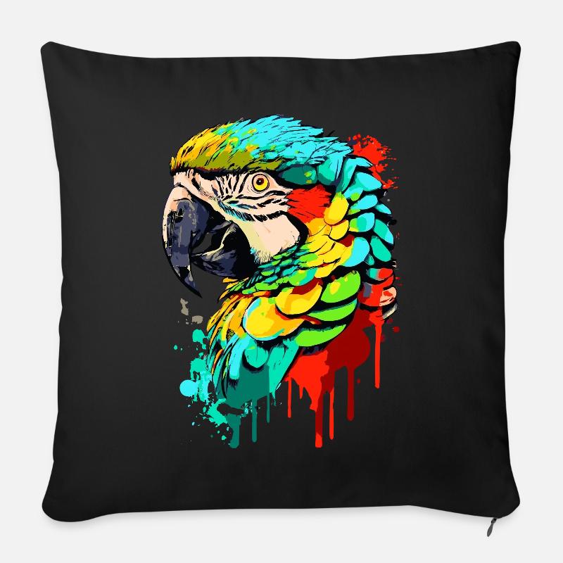 Papagei Farbenfroh - Ara Papagei - Exotische Vögel - Sofakissenbezug 45 x 45 cm - Schwarz