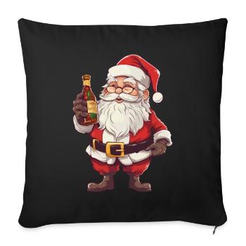Père Noël bouteille rhum alcool liqueur Cheers - Housse de coussin décorative 45 x 45 cm - noir - Devant