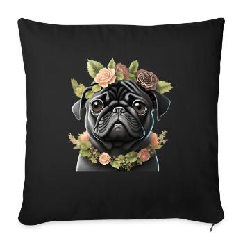 Pug with wreath - Sofa pillowcase 17,3'' x 17,3'' (45 x 45 cm) - black - Front