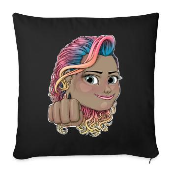 Vibrant Rainbow Hair Reva Empowerment Illustration - Sofa pillowcase 17,3'' x 17,3'' (45 x 45 cm) - black - Front