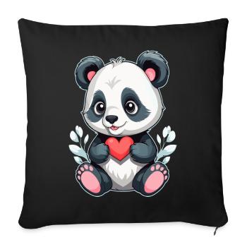 Panda avec cœur - Housse de coussin décorative 45 x 45 cm - noir - Devant