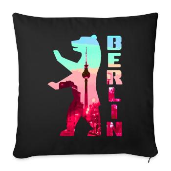 Berliner Bär gefüllt mit Skyline Fernsehturm - Sofakissenbezug 45 x 45 cm - Schwarz - Vorne