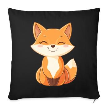 Renard mignon et heureux dans le style dessin animé - Housse de coussin décorative 45 x 45 cm - noir - Devant