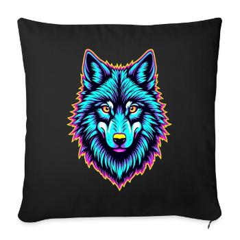Tête de loup néon – Psychedelic Glow Animal Design - Housse de coussin décorative 45 x 45 cm - noir - Devant