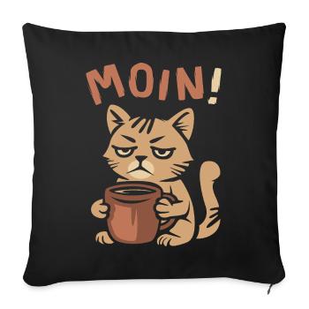 Moin Coffee Cat – Funny Morning Motif - Sofa pillowcase 17,3'' x 17,3'' (45 x 45 cm) - black - Front