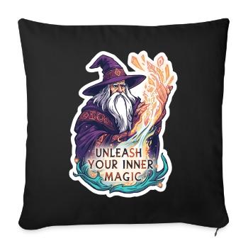 Vieux magicien sorcier - Libérez votre magie intérieure - Housse de coussin décorative 45 x 45 cm - noir - Devant