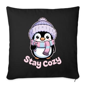 Penguin Stay Cozy - Cute Winter Motif - Sofa pillowcase 17,3'' x 17,3'' (45 x 45 cm) - black - Front