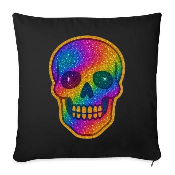 Rainbow Glitter Skull - Sofa pillowcase 17,3'' x 17,3'' (45 x 45 cm) - black - Front