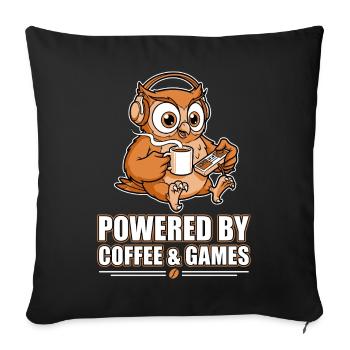 Hibou avec café et jeux - Housse de coussin décorative 45 x 45 cm - noir - Devant