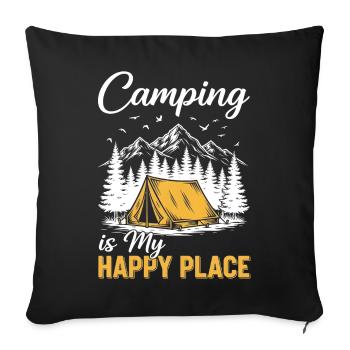 Camping is my happy place - Sofa pillowcase 17,3'' x 17,3'' (45 x 45 cm) - black - Front