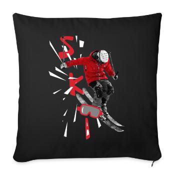 Ski - Skiurlaub - Skifahren - Sofakissenbezug 45 x 45 cm - Schwarz - Vorne