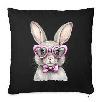 Verspielter Hase mit herzförmiger Sonnenbrille - Sofakissenbezug 45 x 45 cm - Schwarz - Vorne