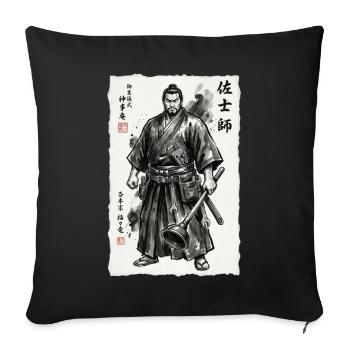 Samurai Handwerker Ukiyo-e Saugnapf Werkzeug - Sofakissenbezug 45 x 45 cm - Schwarz - Vorne