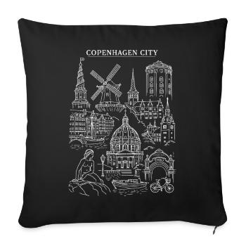 Copenhagen City Skyline Illustration - Sofa pillowcase 17,3'' x 17,3'' (45 x 45 cm) - black - Front