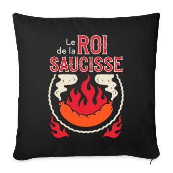 Roi de la Saucisse – Logo Barbecue - Housse de coussin décorative 45 x 45 cm - noir - Devant