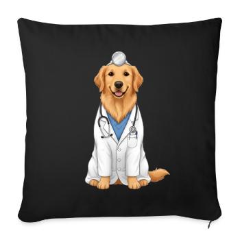 Golden Retriever Dog as a Doctor - Sofa pillowcase 17,3'' x 17,3'' (45 x 45 cm) - black - Front