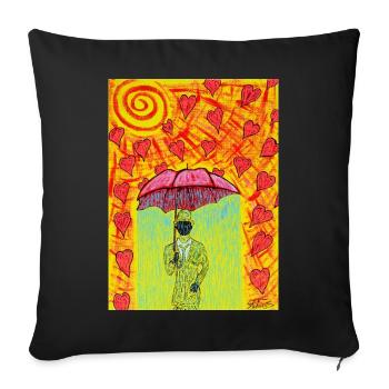 Parapluie de cœur et Soleil coloré - Housse de coussin décorative 45 x 45 cm - noir - Devant