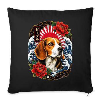 Beagle in Japanese Irezumi Tattoo Style - Sofa pillowcase 17,3'' x 17,3'' (45 x 45 cm) - black - Front