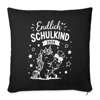 Endlich Schulkind 2026 Einhorn - Sofakissenbezug 45 x 45 cm - Schwarz - Vorne